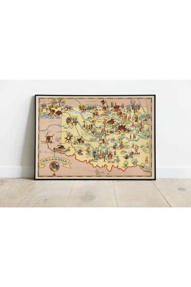 Pegziz Oklahoma Eyaleti Haritası Sanatsal Duvar Dekorasyon Poster 60x90cm. ürün görseli 1