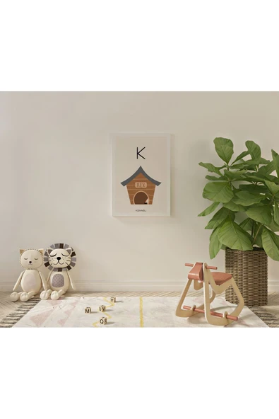 Pegziz K Harfi Alfabe Minimalist Kanvas Tablo - Bebek Odası Dekorasyon - Çocuk Odası Tablo ürün görseli 1