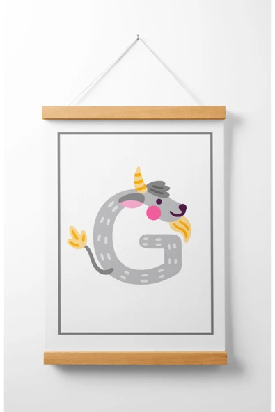 Pegziz Çocuk Odası Ahşap Askılı Hayvan Figürlü G Harfi Baskılı Kanvas Duvar Dekorasyonu 40x50cm. ürün görseli 1