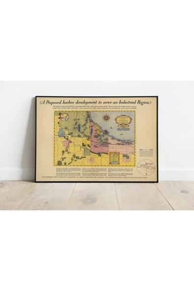 Pegziz Chicago Haritası Sanatsal Duvar Dekorasyon Poster 60x90cm. ürün görseli 1