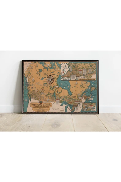 Pegziz Kanada Haritası Sanatsal Duvar Dekorasyon Poster 60x90cm. ürün görseli 1