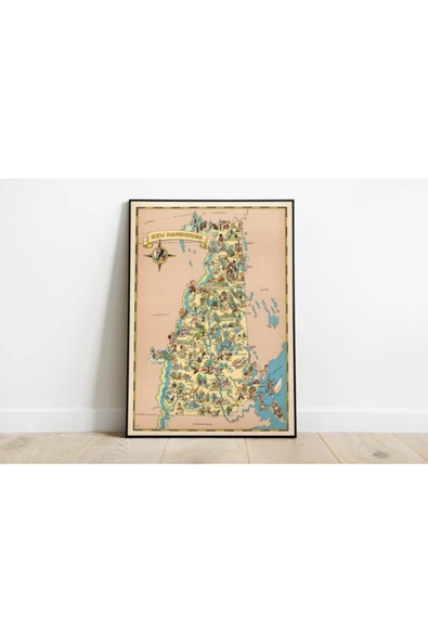 Pegziz New Hampshire Haritası Sanatsal Duvar Dekorasyon Poster 60x90cm. ürün görseli 1
