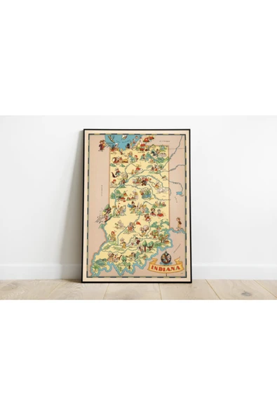 Pegziz Indiana Eyaletiharitası Sanatsal Duvar Dekorasyon Poster 60x90cm. ürün görseli 1