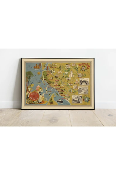 Pegziz Fransa Cote De Beaute Haritası Sanatsal Duvar Dekorasyon Poster 60x90cm. ürün görseli 1