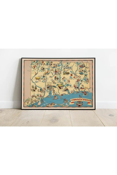 Pegziz Connecticut Haritası Sanatsal Duvar Dekorasyon Poster 60x90cm. ürün görseli 1