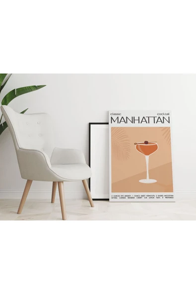 Pegziz Manhattan Kokteyl Modern Kanvas Tablo - Cafe Dekor - Salon Mutfak için Duvar Dekoru ürün görseli 1