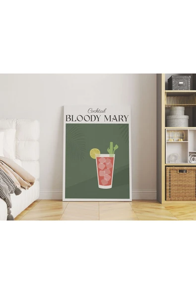 Pegziz Bloody Mary Kokteyl Minimalist Kanvas Tablo - Cafe Dekor - Salon Mutfak için Duvar Dekoru ürün görseli 1