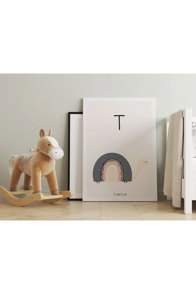 Pegziz T Harfi Alfabe Minimalist Kanvas Tablo - Bebek Odası Dekorasyon - Çocuk Odası Tablo ürün görseli 1