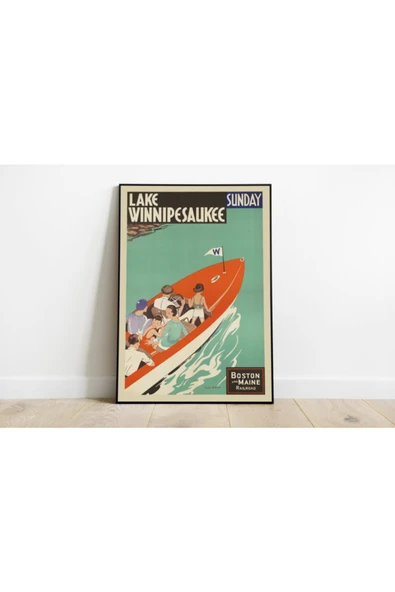 Pegziz Amerika Lake Winnipesaukee Vintage Sanatsal Poster 60x90cm. ürün görseli 1