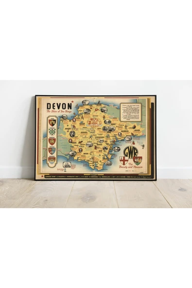 Pegziz Ingiltere Devon Bölgesi Haritası Sanatsal Duvar Dekorasyon Poster 60x90cm. ürün görseli 1