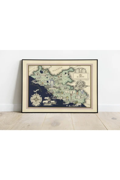 Pegziz Italya Lazio Bölgesi Haritası Sanatsal Duvar Dekorasyon Poster 60x90cm. ürün görseli 1