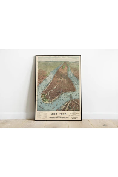 Pegziz New York Haritası Sanatsal Duvar Dekorasyon Poster 60x90cm. ürün görseli 1