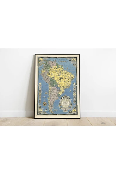 Pegziz Güney Amerika Haritası Sanatsal Duvar Dekorasyon Poster 60x90cm. ürün görseli 1