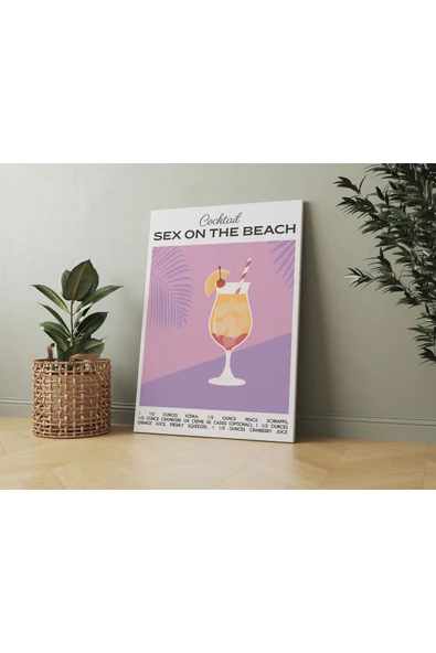 Pegziz Sex on the Beach Kokteyl Minimalist Kanvas Tablo - Cafe Dekor - Salon ve Mutfak için Duvar Dekoru ürün görseli 1