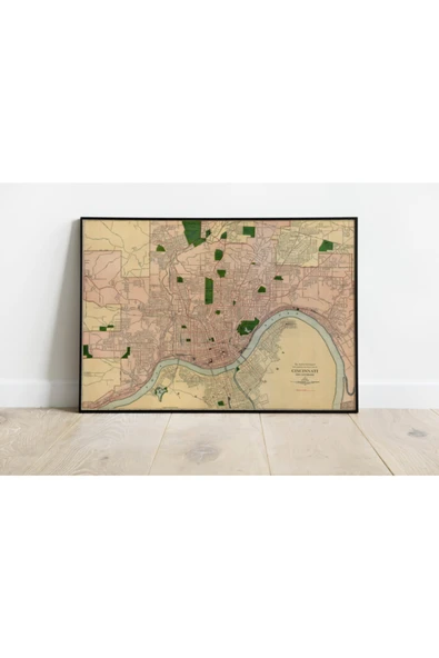 Pegziz Cincinnati Haritası Sanatsal Duvar Dekorasyon Poster 60x90cm. ürün görseli 1