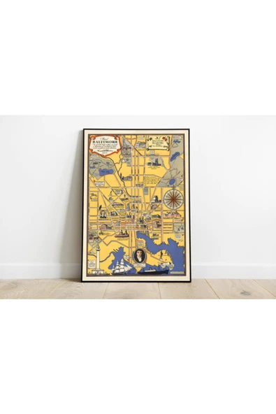 Pegziz Baltimore Haritası Sanatsal Duvar Dekorasyon Poster 60x90cm. ürün görseli 1
