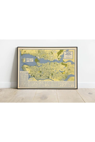 Pegziz Kanada Vancouver Haritası Sanatsal Duvar Dekorasyon Poster 60x90cm. ürün görseli 1
