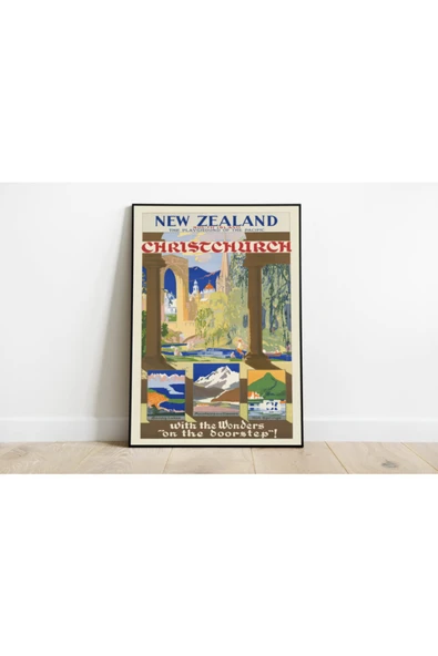 Pegziz Yeni Zelanda Christchurch Vintage Sanatsal Poster 60x90cm. ürün görseli 1