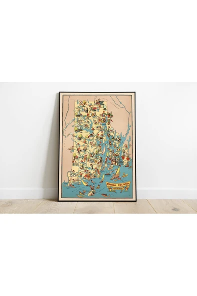 Pegziz Rhode Island Eyaleti Haritası Sanatsal Duvar Dekorasyon Poster 60x90cm. ürün görseli 1