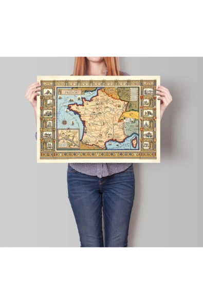 Pegziz Fransa 1929 Haritası Sanatsal Duvar Dekorasyon Poster 60x90cm. ürün görseli 1