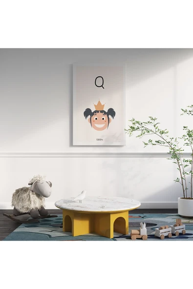 Pegziz Q Harfi Alfabe Minimalist Kanvas Tablo - Bebek Odası Dekorasyon - Çocuk Odası Tablo ürün görseli 1