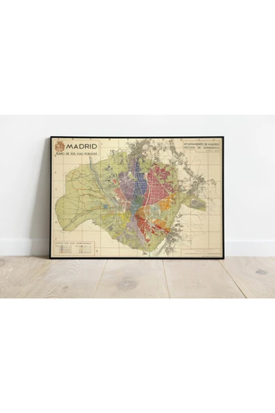 Pegziz Madrid Haritası Sanatsal Duvar Dekorasyon Poster 60x90cm. ürün görseli 1