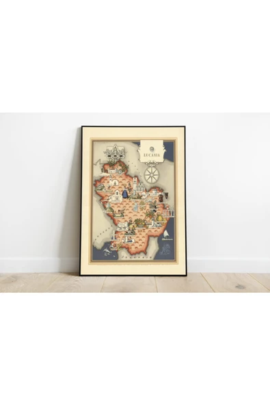 Pegziz Italya Lucania Bölgesi Haritası Sanatsal Duvar Dekorasyon Poster 60x90cm. ürün görseli 1