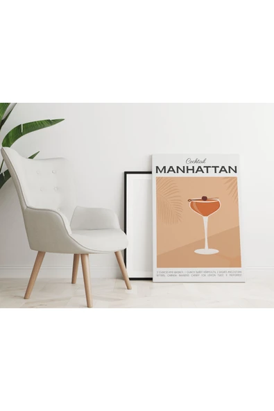 Pegziz Manhattan Kokteyl Minimalist Kanvas Tablo - Cafe Dekor - Salon ve Mutfak için Duvar Dekoru ürün görseli 1