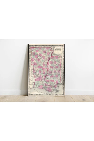 Pegziz Louisiana 1862 Haritası Sanatsal Duvar Dekorasyon Poster 60x90cm. ürün görseli 1