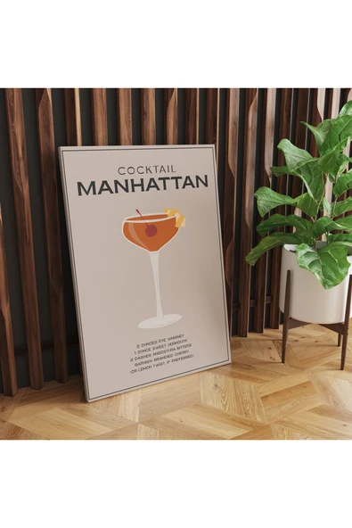Pegziz Manhattan Kokteyl Minimalist Kanvas Tablo - Cafe Dekor - Salon Mutfak için Duvar Dekoru ürün görseli 1