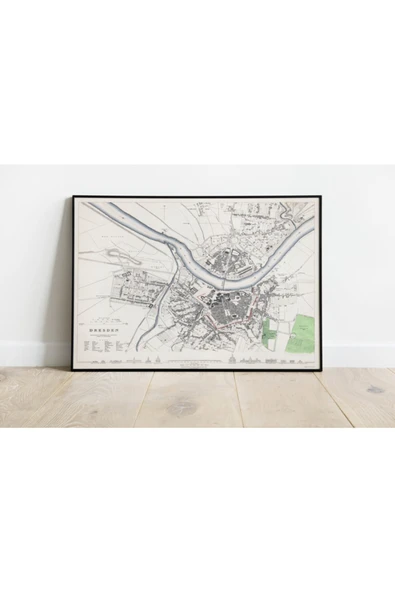 Pegziz Almanya Dresden Haritası Sanatsal Duvar Dekorasyon Poster 60x90cm. ürün görseli 1