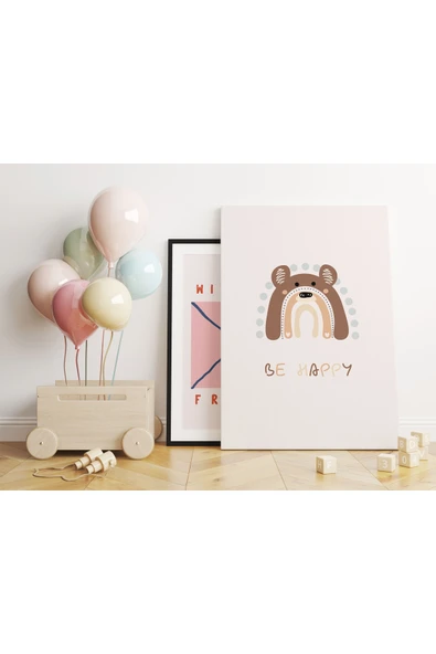 Pegziz Minik Ayıcıklı Be Happy Modern Kanvas Tablo - Bebek Odası Dekorasyon - Çocuk Odası Tablo ürün görseli 1