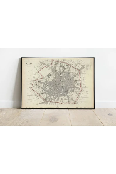 Pegziz Milano Haritası Sanatsal Duvar Dekorasyon Poster 60x90cm. ürün görseli 1