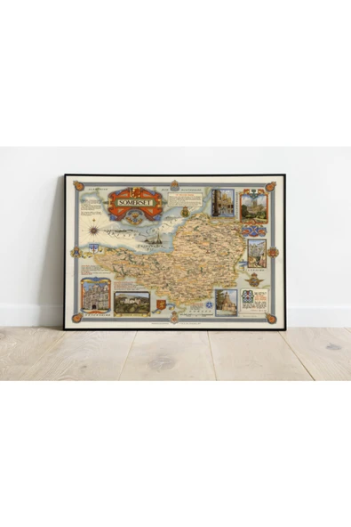 Pegziz Somerset Haritası Sanatsal Duvar Dekorasyon Poster 60x90cm. ürün görseli 1