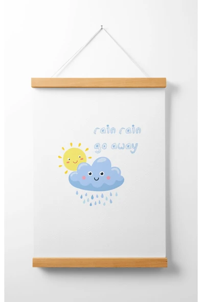 Pegziz Çocuk Odası Ahşap Askılı Bulut Ve Güneş Baskılı Kanvas Duvar Dekorasyonu 40x50cm. ürün görseli 1