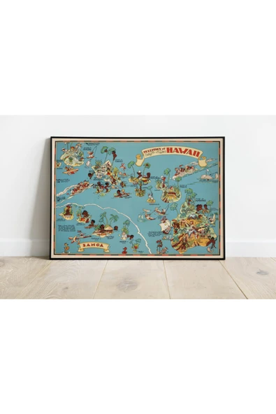 Pegziz Hawaii Adaları Haritası Sanatsal Duvar Dekorasyon Poster 60x90cm. ürün görseli 1