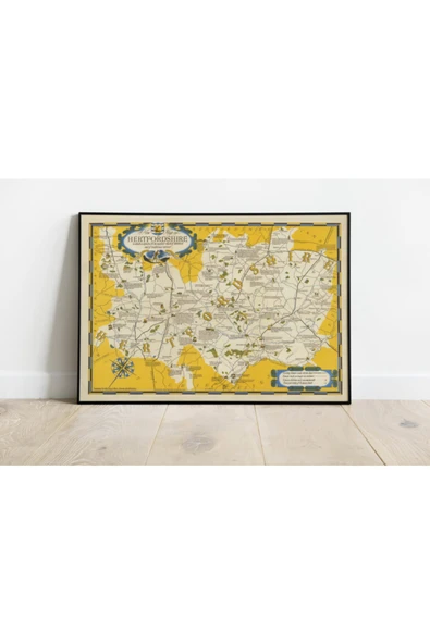 Pegziz Ingiltere Hertfordshire Bölgesi Haritası Sanatsal Duvar Dekorasyon Poster 60x90cm. ürün görseli 1
