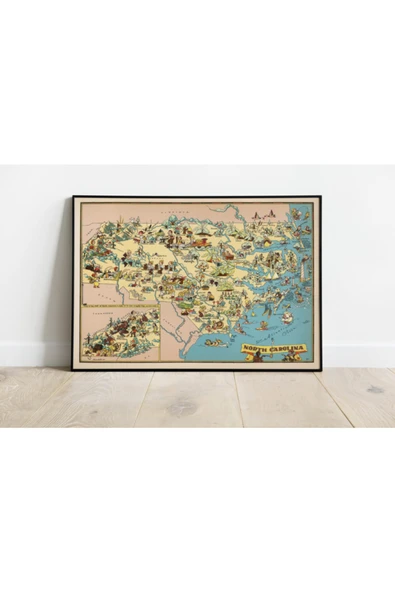 Pegziz Kuzey Karolina Haritası Sanatsal Duvar Dekorasyon Poster 60x90cm. ürün görseli 1