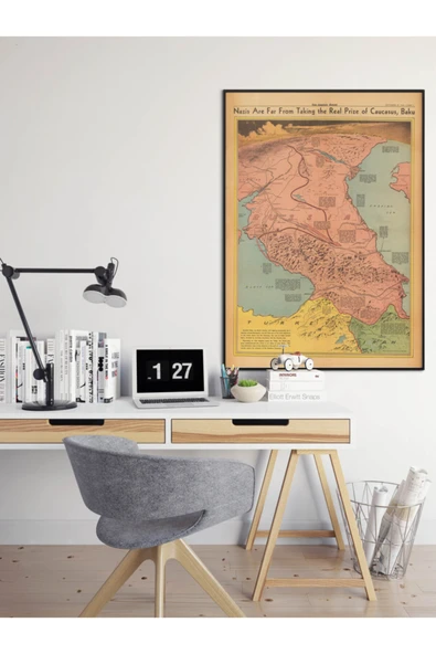 Pegziz 2. Dünya Savaşı Kafkasya Haritası Sanatsal Duvar Dekorasyon Poster 60x90cm. ürün görseli 1