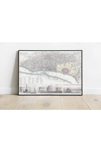 Pegziz Hindistan Kalküta Haritası Sanatsal Duvar Dekorasyon Poster 60x90cm. ürün görseli 1