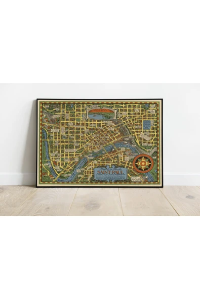 Pegziz Amerika Saint Paul Şehir Haritası Sanatsal Duvar Dekorasyon Poster 60x90cm. ürün görseli 1