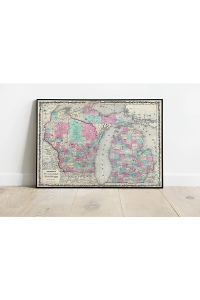 Pegziz Michigan Haritası Sanatsal Duvar Dekorasyon Poster 60x90cm. ürün görseli 1
