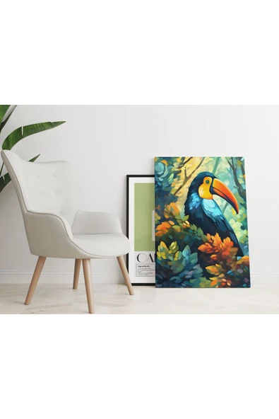 Pegziz Tukan Kuşu Minimalist Modern Kanvas Tablo - Salon Oturma Odası Mutfak Ofis için Duvar Dekoru ürün görseli 1