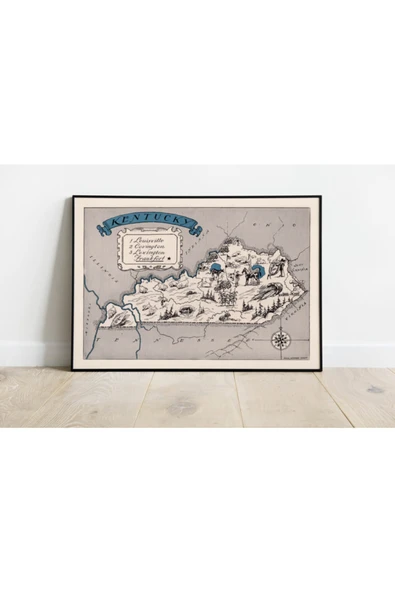 Pegziz Kentucky Haritası Sanatsal Duvar Dekorasyon Poster 60x90cm. ürün görseli 1