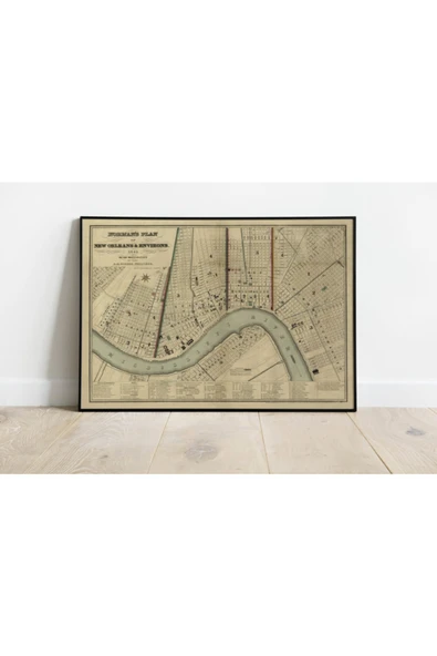 Pegziz New Orleans Haritası Sanatsal Duvar Dekorasyon Poster 60x90cm. ürün görseli 1