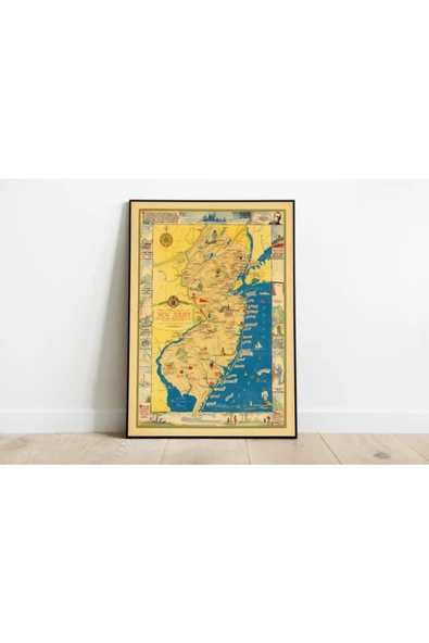 Pegziz New Jersey Haritası Sanatsal Duvar Dekorasyon Poster 60x90cm. ürün görseli 1