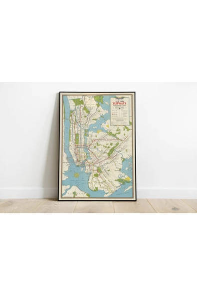 Pegziz New York Haritası Sanatsal Duvar Dekorasyon Poster 60x90cm. ürün görseli 1