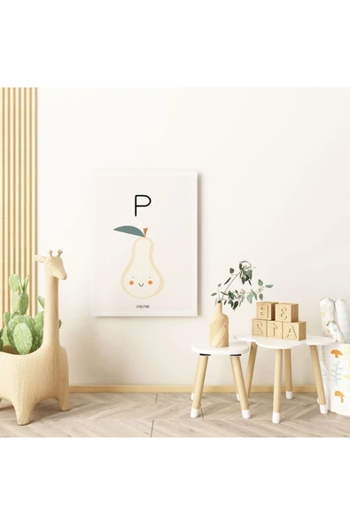 Pegziz P Harfi Alfabe Minimalist Kanvas Tablo - Bebek Odası Dekorasyon - Çocuk Odası Tablo ürün görseli 1