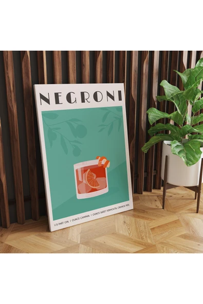 Pegziz Negroni Kokteyl Minimalist Kanvas Tablo - Cafe Dekor - Salon ve Mutfak için Duvar Dekoru ürün görseli 1