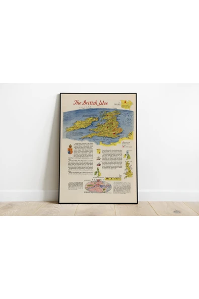 Pegziz Britanya Haritası Sanatsal Duvar Dekorasyon Poster 60x90cm. ürün görseli 1